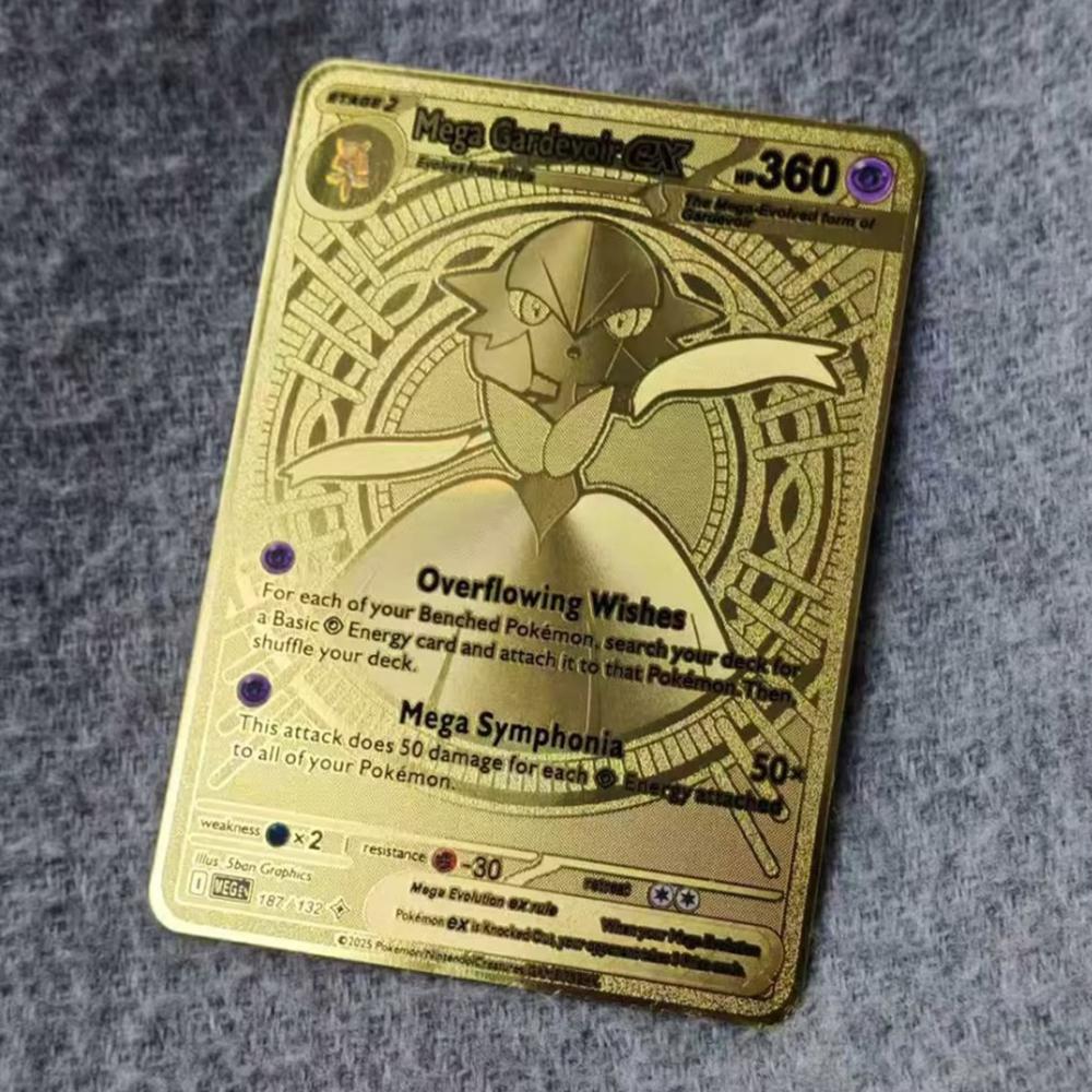 2026 Metal Material Pokemon English Collection Cards Dragonite MEGA Charizard Lucario Gardevoir EX Game Anime Cards Gift Present Toys Playsets