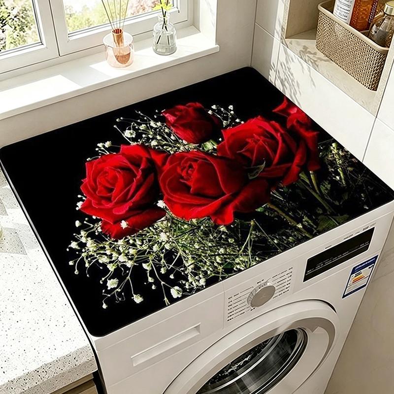 Vivid Pattern Absorbent Drain Mat Non-Slip Washing Machine Dust Cover Pad for Small Space Laundry Area Use