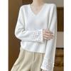 Suéter para Mulheres Inverno Gola V Engrossado Pulôver Quente Tricotado Elástico Manga Longa Oversize Suéter Tops