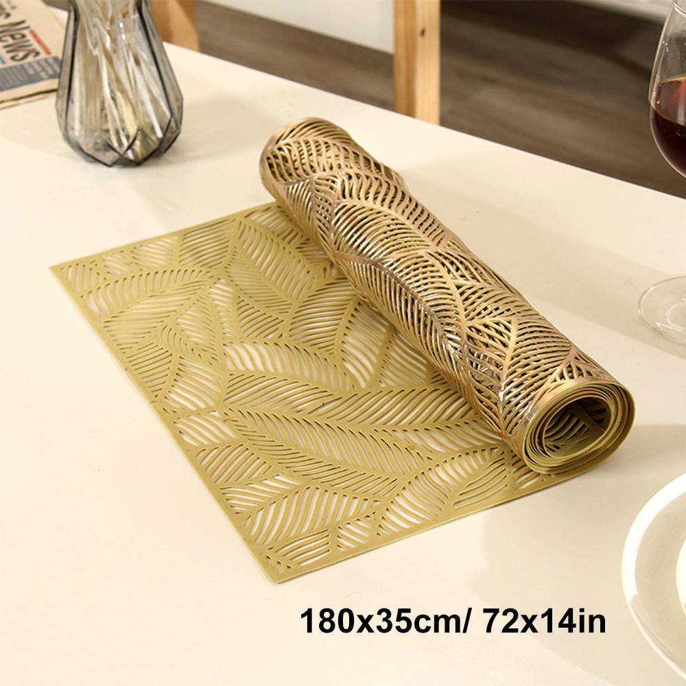 Hollow Leaves Table Runner  35x180 cm/ 14x73 Inch Waterproof Washable Gold Dining Table Runner for Wedding Banquet Party Decor