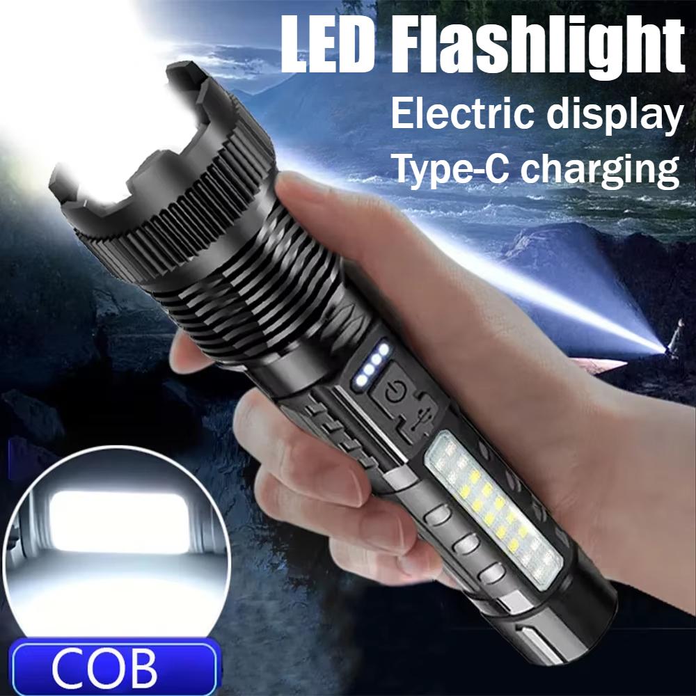 High Power LED Flashlight Fast Type C Rechargeable Light Outdoor Lighting Powerful Handheld Torch for Camping Emergency Spotlights