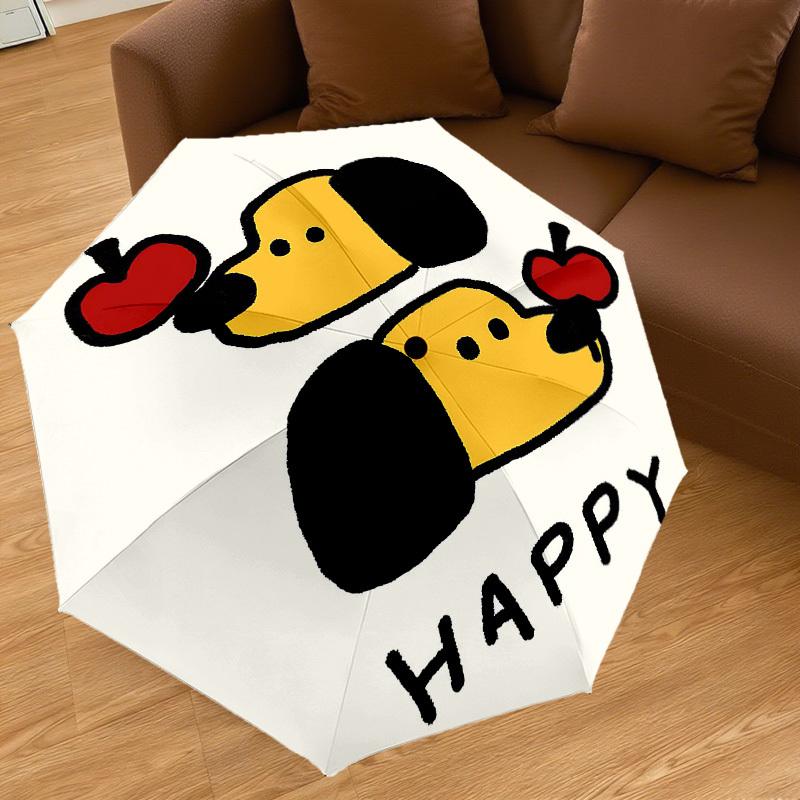 1 Stück Hund Glücklicher Regenschirm-8-Rippen Verstärkt Tragbar Faltbar Reise Geeignet für Alle Jahreszeiten Outdoor Tägliche Nutzung-J346