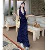 Suspender dress women's summer 2026 new floral French neck close waist thin long dress temperament skirt women's clothing