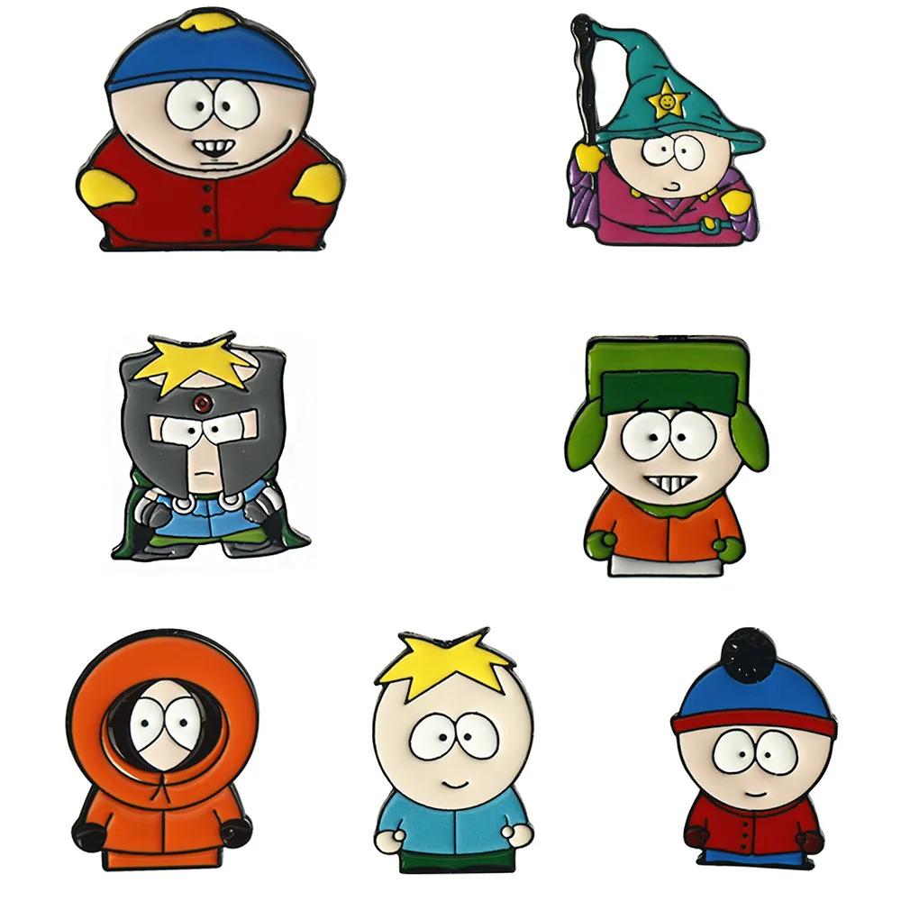 

7pcs/set Cartoon TV Movie Cartman Figure Badges Lapel Pins for Backpacks Cute Badge Clothes Jewelry Clothing Accessories