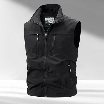 Outdoor Spring and Summer Jacket for Men, Stand Collar with Multiple Pockets, Workwear for Photography, Fishing, Camisole, Men's Jacket