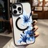 Blue Lily Whisper Transparent Magnetic Phone Case for Samsung Galaxy S25 S24 S23 S22 Ultra Plus S26 FE for Wireless Charge Cover