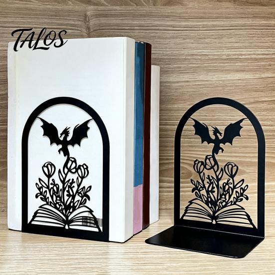 Decorative Bookends 1 Pair Metal Dragon Bookends, Fantasy Castle Book Ends Texture for Shelves, Heavy Duty Gothic Holders Home Office Library