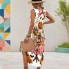 Women Plus Size U Neck Sleeveless Dress Cartoon Witch Raccoon Halloween Printed High Side Slit Curved Hem