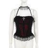AltGoth Gothic Hotsweet Camisole Damen Vintage Ästhetik Y2k E-Girl Hipster Spitze Patchwork Neckholder Crop Tank Tops Cosplay Kleidung