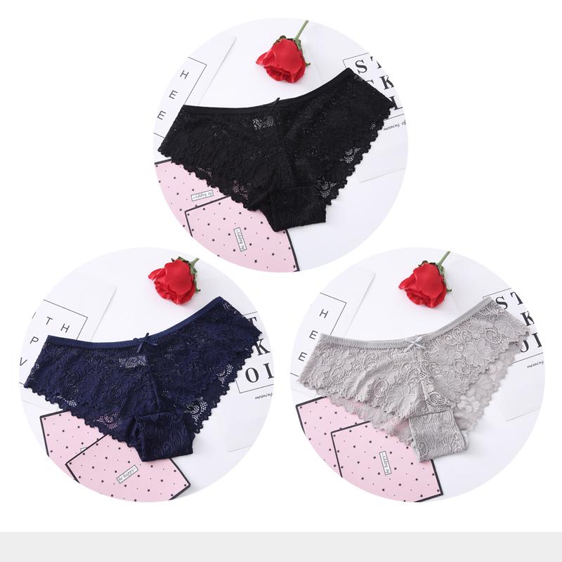 Panties for Woman Sexy Lace Breathable Female Underwear Panty Transparent Brief Girl Underpants Set M-XXL 3 Pcs/lot