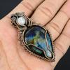 Labradorite & Rainbow Moonstone Pendant, Handmade Gemstone 999 Copper Wire Wrapped Pendant Antique Jewelry, For Gift Silver Jewelry