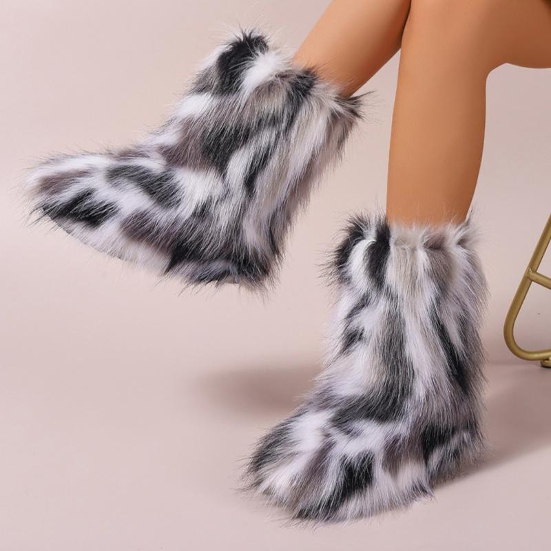 

Женские меховые ботильоны на платформе, туфли на плоской подошве, зима 2025, новые трендовые повседневные кроссовки-гладиаторы, модные короткие плюшевые теплые ботинки Mujer 42 чёрный