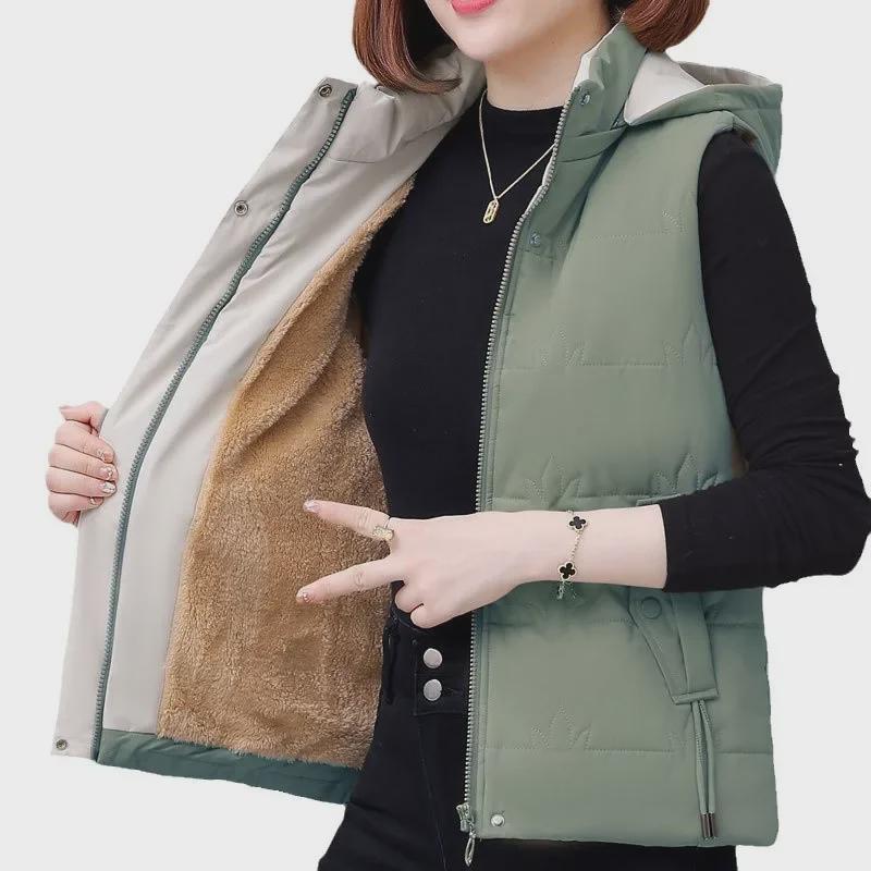 Dámská bavlněná vesta s fleecovou podšívkou, zateplená, krátkého střihu pro podzim/zimu 2024, ideální pro maminky středního věku a drobné postavy