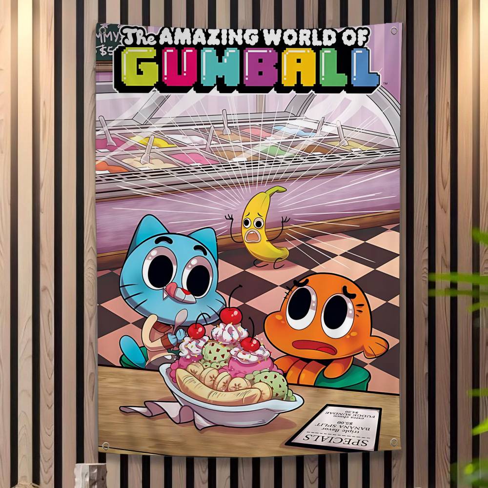 L'Incredibile Mondo Divertente di Gumball Stampa Artistica di Banner Bandiera da Parete Giapponese Appeso a Parete Anime Decorazione per la Casa