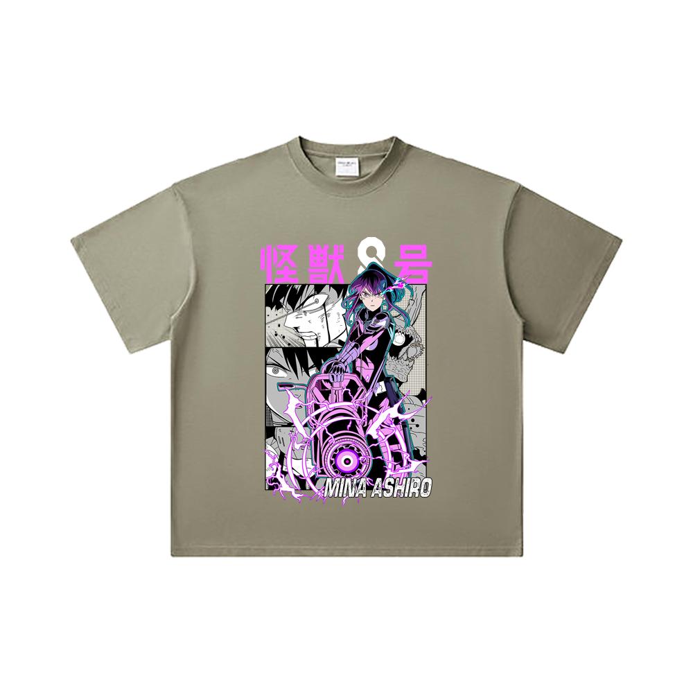 260 GSM Double Yarn 32 Count 100% Cotton Kaiju No 8 V15 Mina Print Unisex Heavy Cotton T Shirt