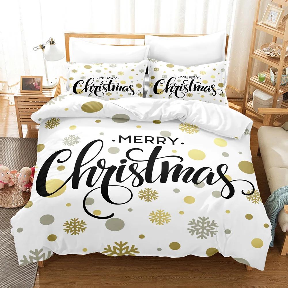 Winter Snowflakes Bedding Set Red Celebrate Christmas Home Decor Snow Elk Santa Claus 3D Printed Duvet Cover For Boy Girl Adult