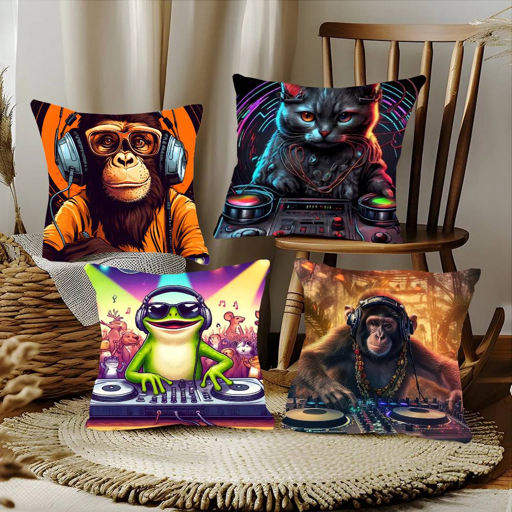 Animal Headphone Dj Music Pillow Case Fashion Square Pillowcase Bedroom Sofa Room Ins Decoration Leisure