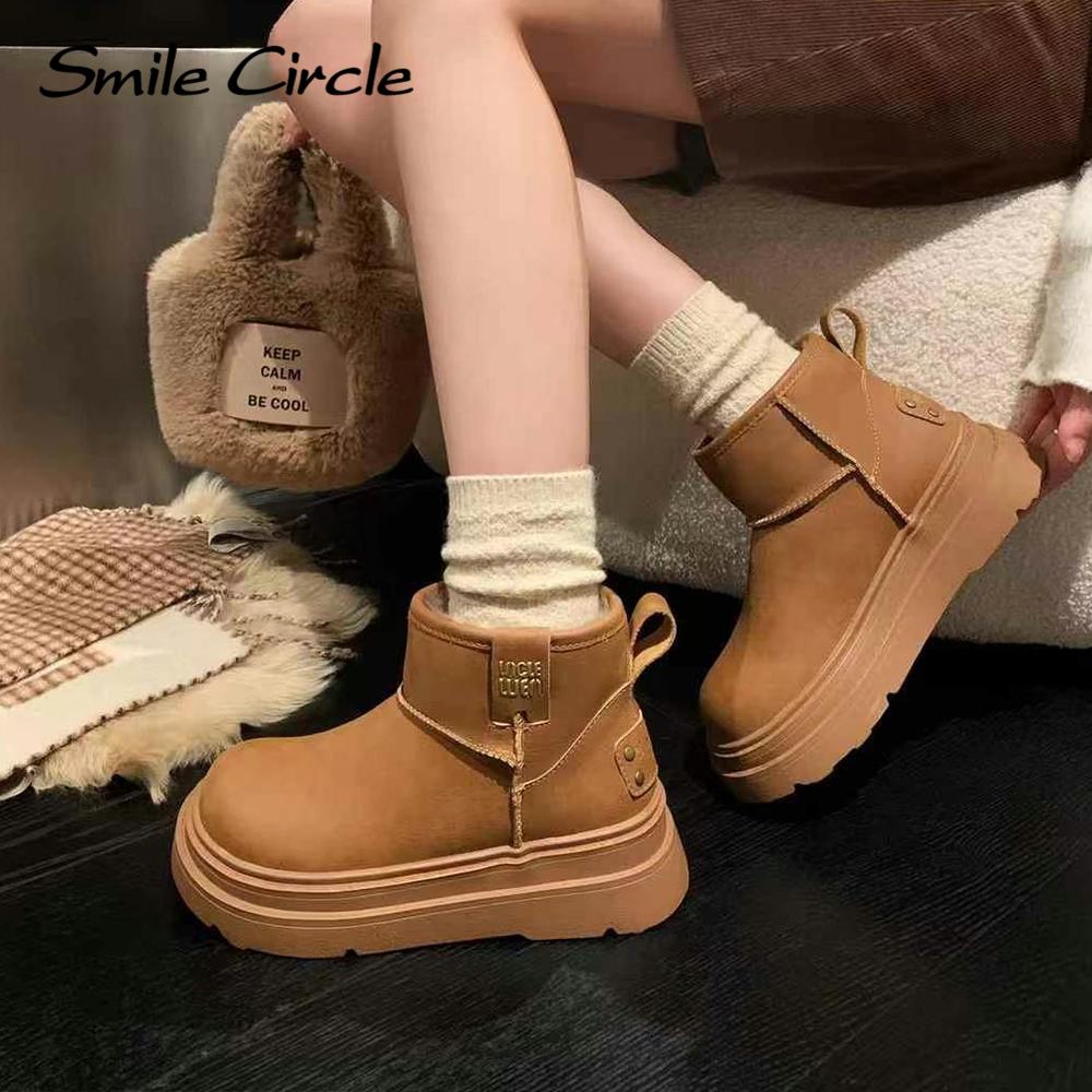 Genuine Leather Women Snow Boots Warm Wool Thick Bottom Boots Fashion Comfortable Casual Boots