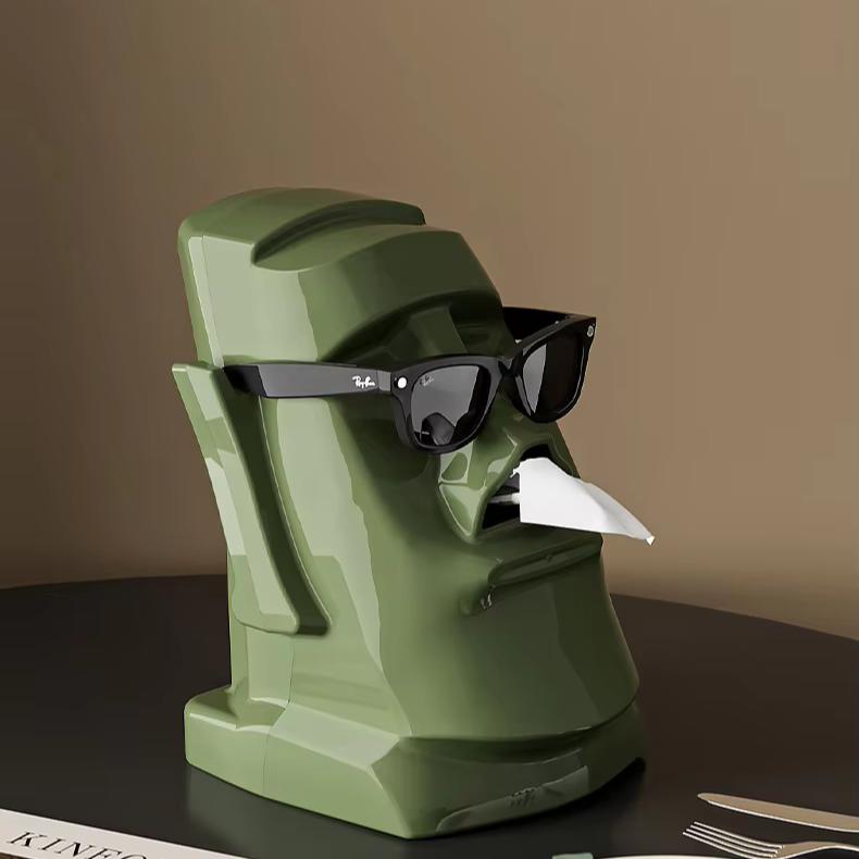 Shinest Eco-friendly Vinyl 2025 Creative Modern Art Moai Tissue Box Multifunctional Home Office Accessory Headphone Glasses