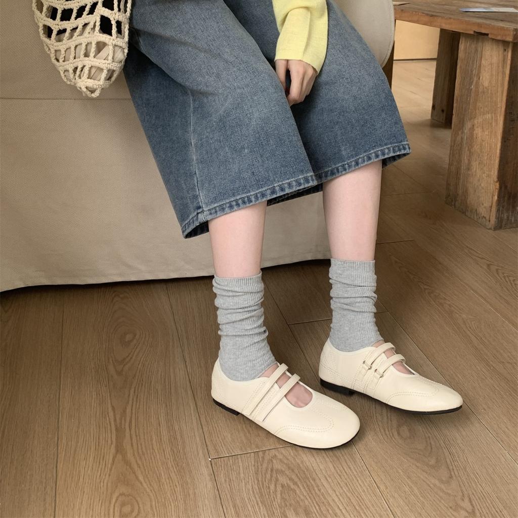 Korean version of round head 2025 autumn light mouth single shoes Velcro fashion versatile soft flat silver Mary Jane shoes ballet shoes