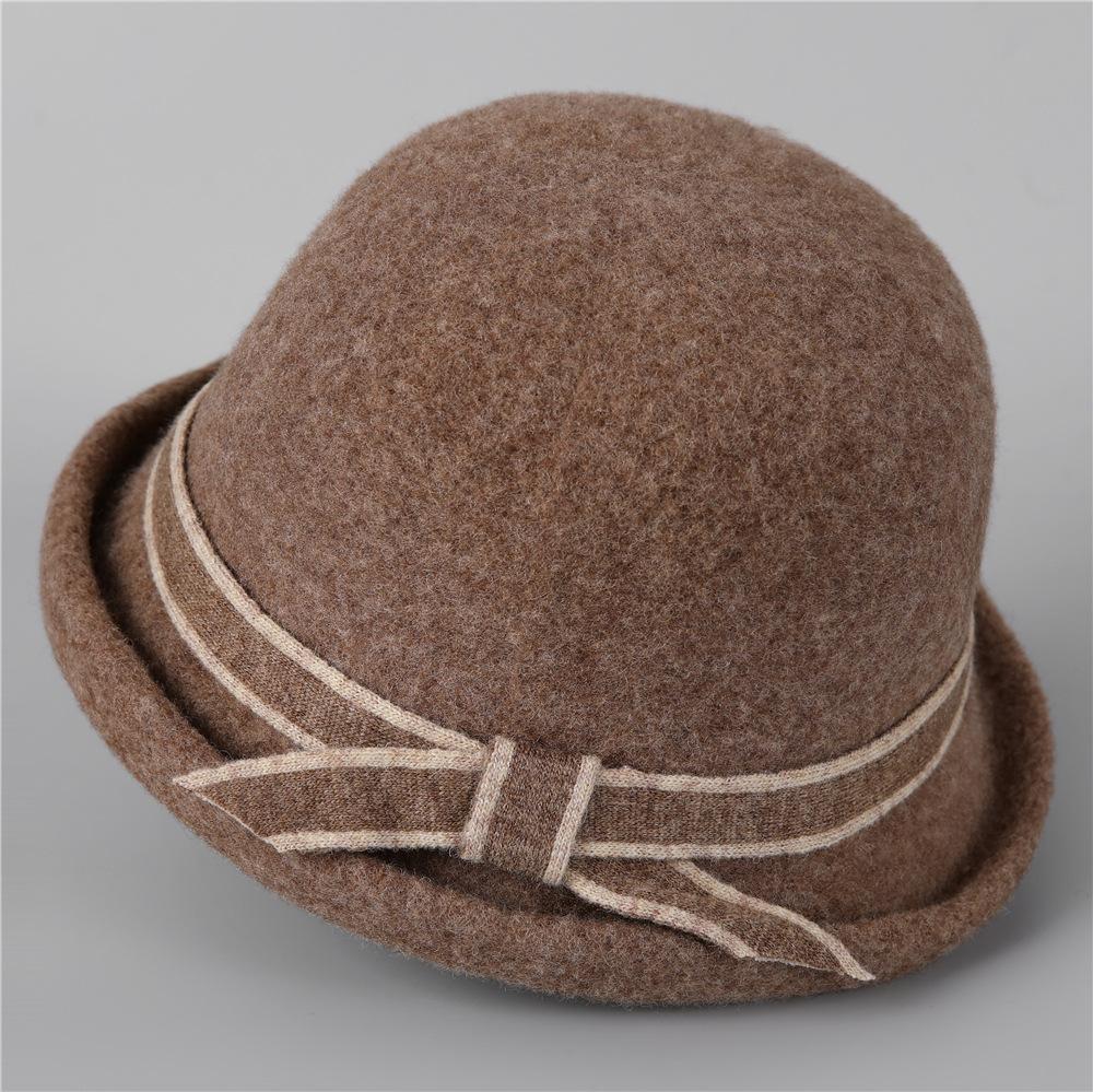 Curled Wool Mother Bucket Hat Elegant Temperament Small Face Thickened Simple Bow Warm Tide