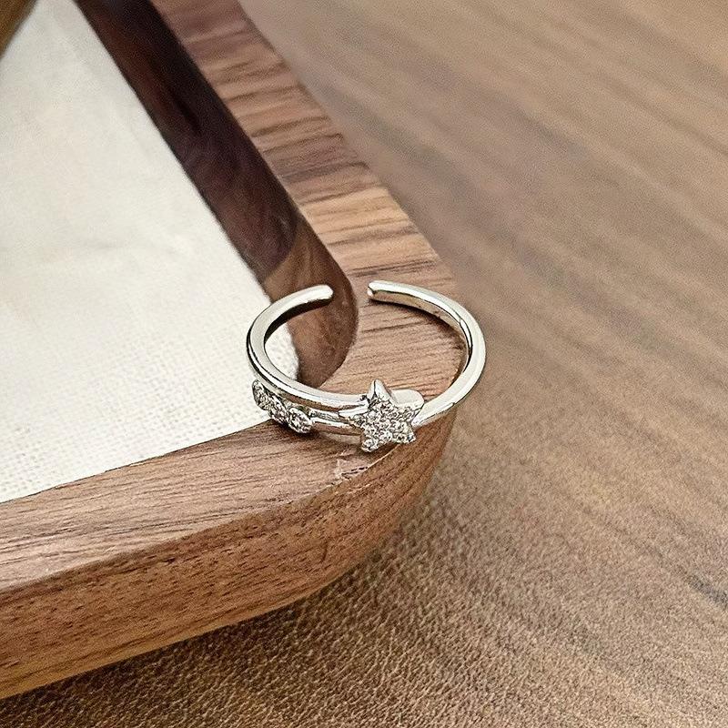 

Sweet Micro-Star Double-Layer Hollow Ring For Women, High-End Feeling, Shiny Five-Pointed Star Open Index Finger Ring Ring Adjustable opening