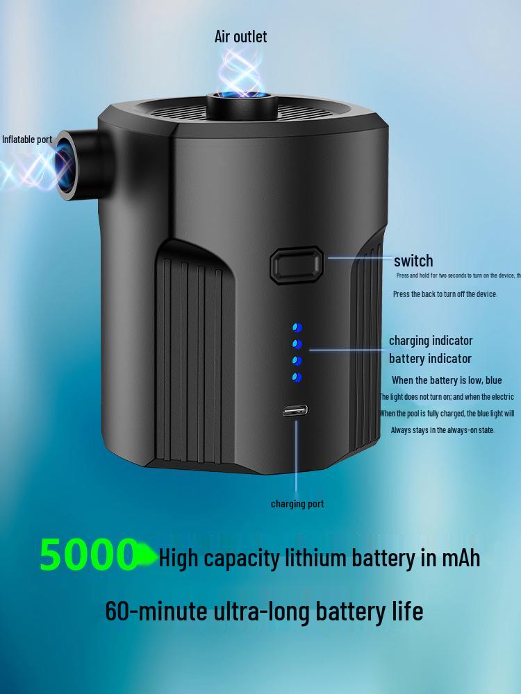 Wireless 5000mAh USB Electric Air Pump for Mattresses & Inflatable Pools