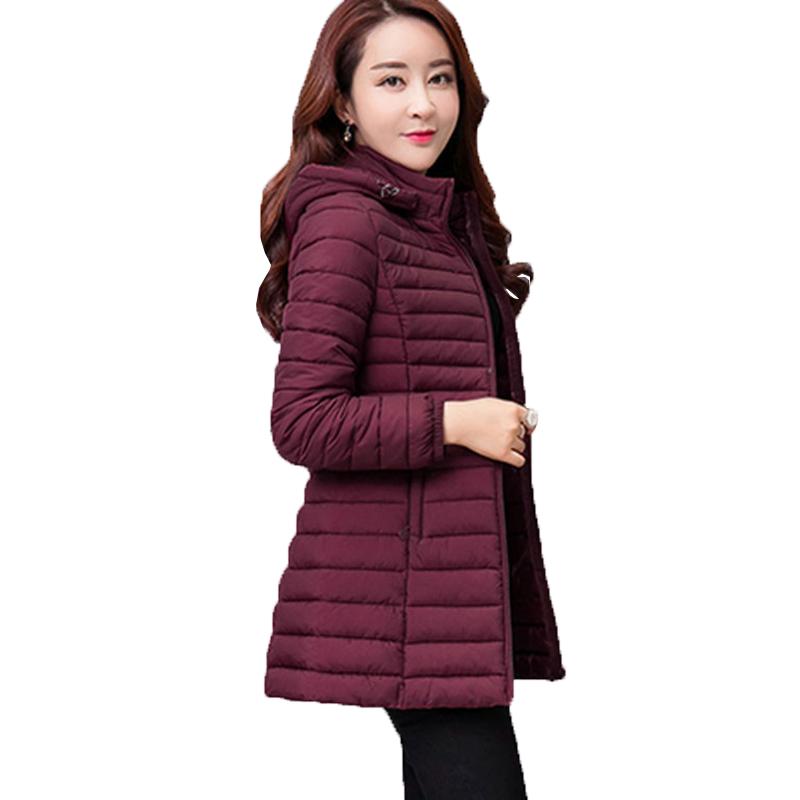 Frauen Herbst Winter Jacke Schlank Parkas Neue Feste Kapuze Mittel Lange Oberbekleidung Hohe Qualität Weibliche Unten Baumwolle Jacke Tops