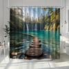 Forest Waterfall Shower Curtain Wooden Path Lake Scene Nature Art Calm Wilderness Decor Waterproof Printed Bath Curtain Home