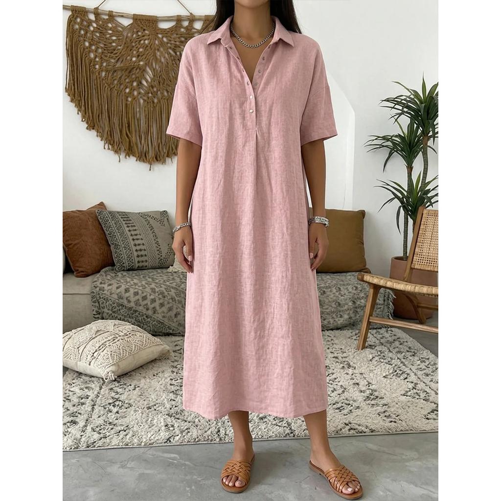 Nuovo Vestito Polo Monopetto a tinta unita con bavero da donna, Vestito Casual Stile Europeo Americano