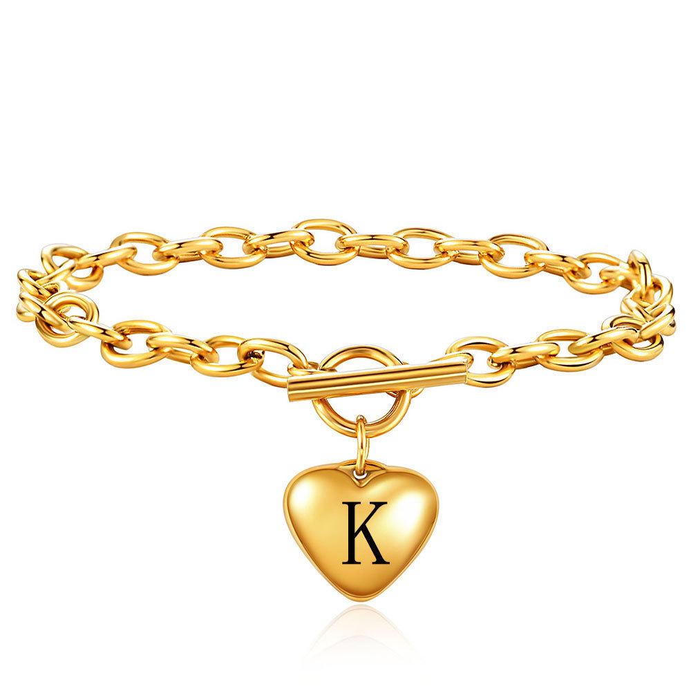 Stainless Steel Heart OT Clasp 26 Letters Bracelet, Customizable with Laser Engraving