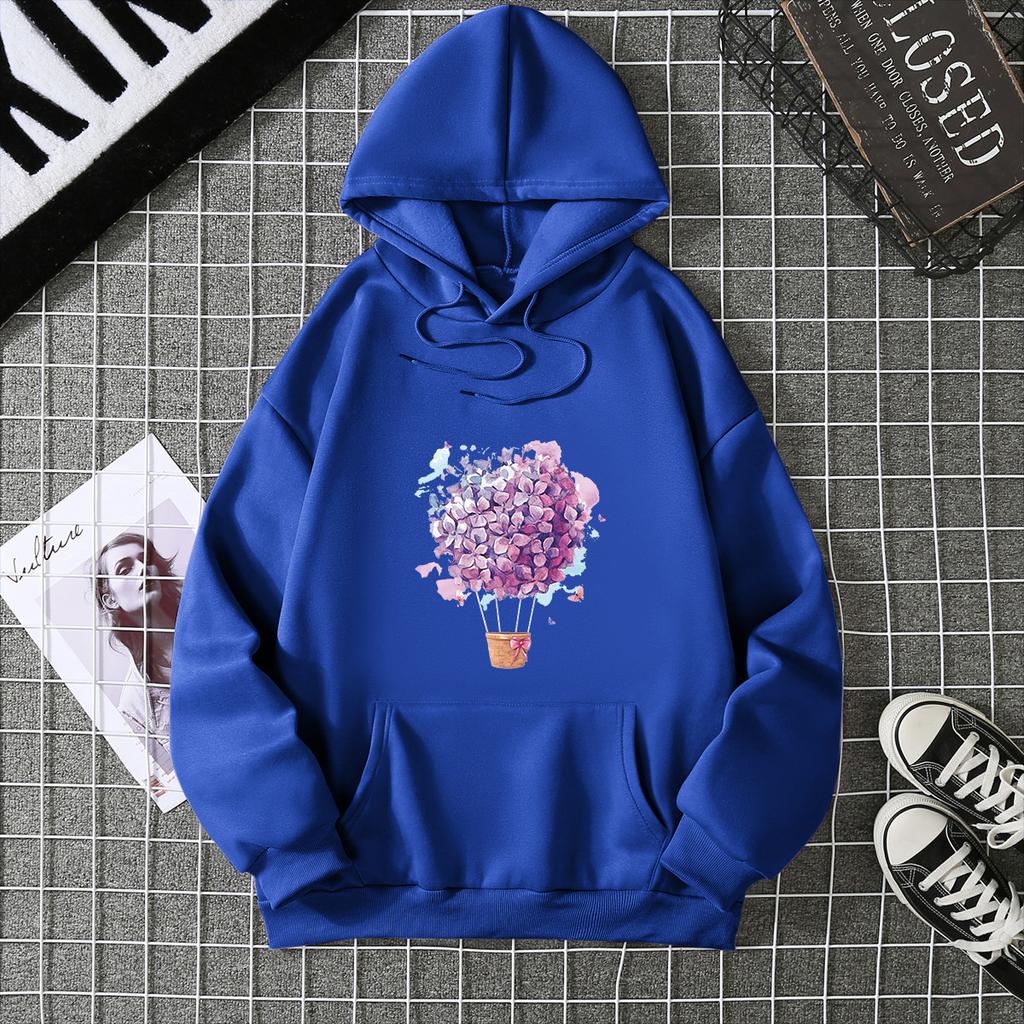 European and American printed hooded long-sleeved women's sweater large size European size loose
