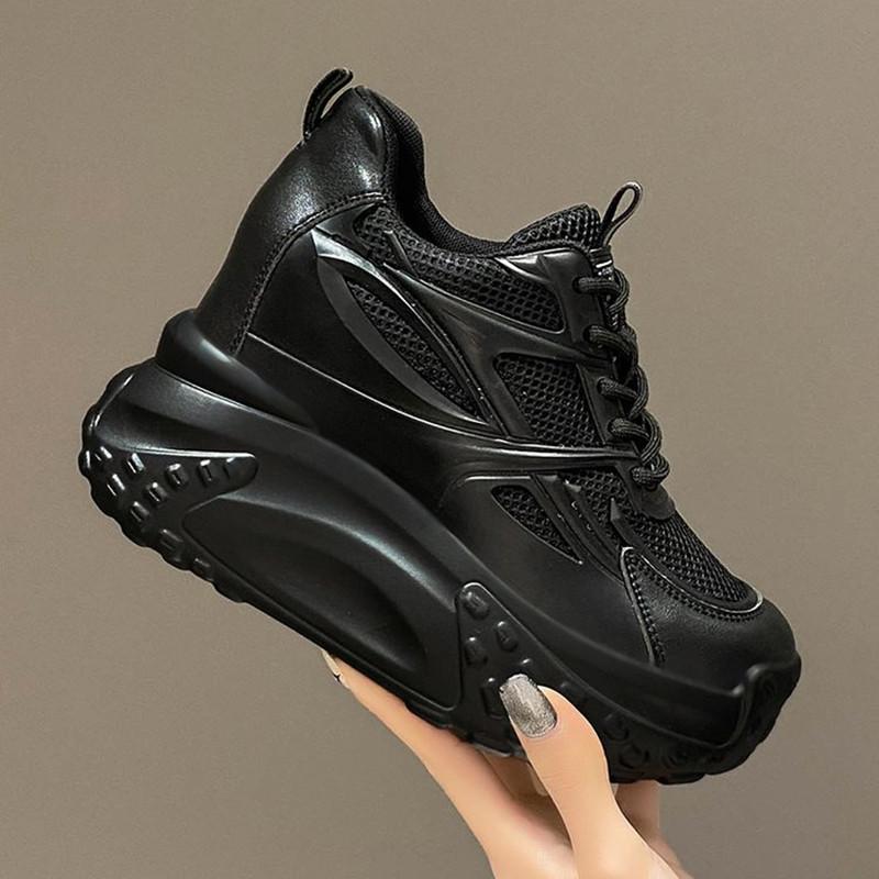 10cm Höherwachsende Damenschuhe Mode Lässig Mesh Schuhe Damen Keilplateau Schuhe Atmungsaktive Hohl Schnürer Tenis