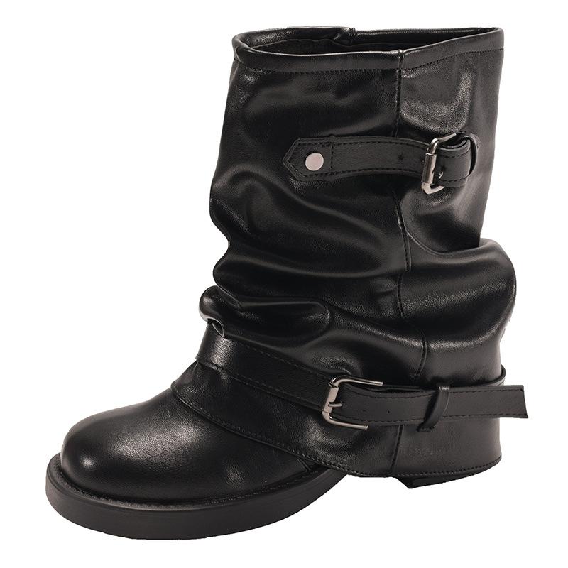 Queen Fan Braun Britischer Stil Dicke Absatzstiefel Damen 2025 Neu Herbst Vintage Stiefel mit Schaft zum Überziehen