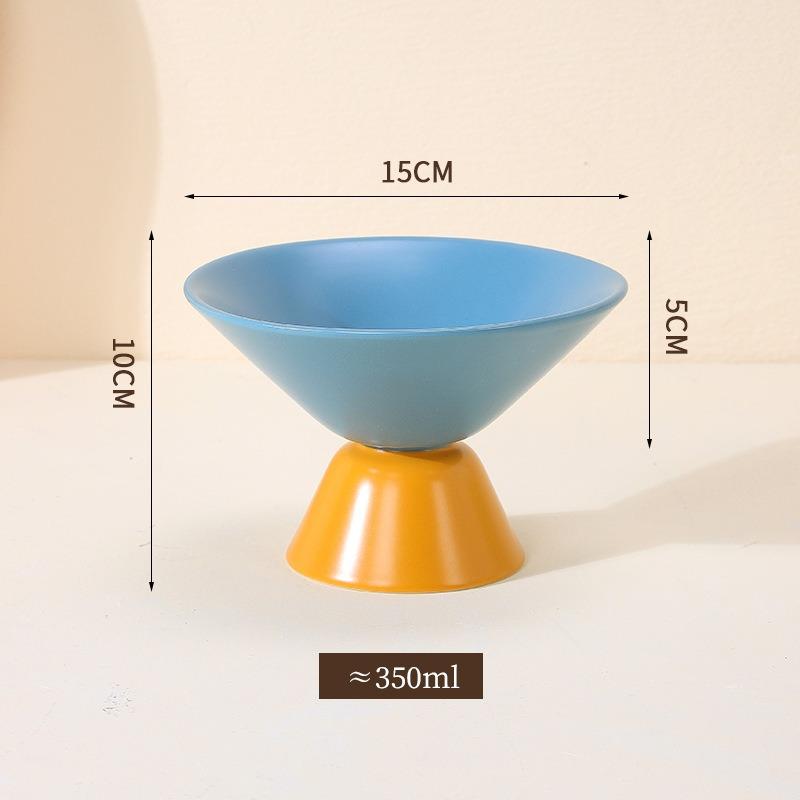 Color-Blocked Ceramic Pet Bowl Elevated Cat Bowl Protects Cervical Vertebrae Pet Supplies