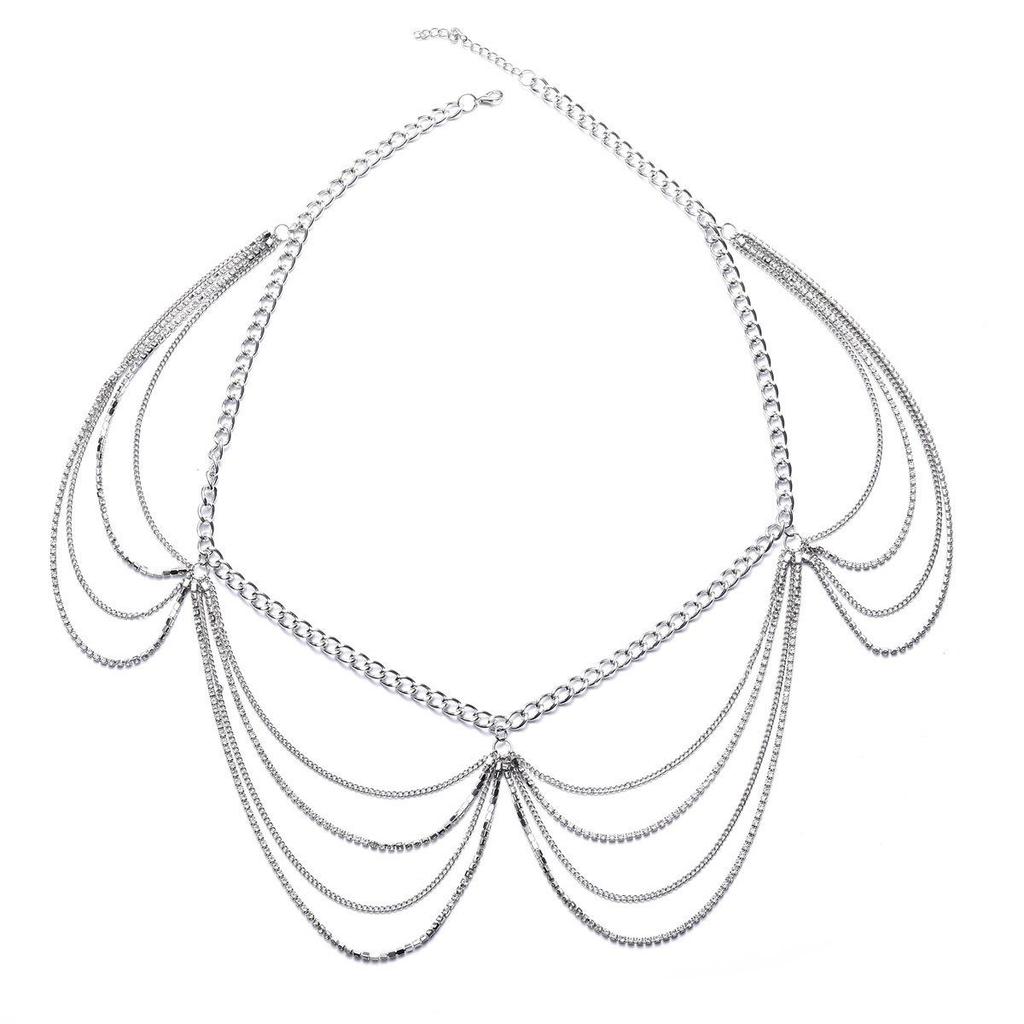 Versatile Metal Rhinestone Tassel Waist & Body Chain for Women 