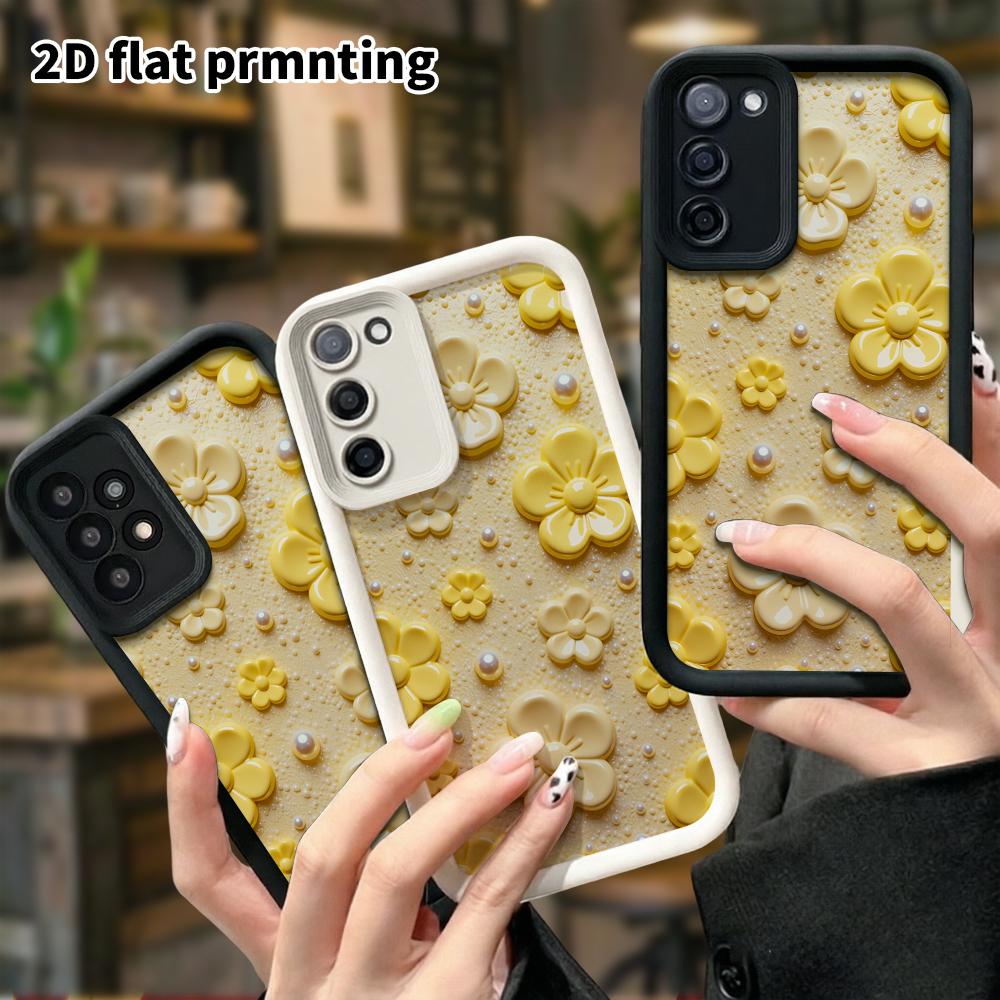 Phone Case: 2D Flat Samsung Galaxy A34 A35 M05 M06 S20 S22 S21 FE Plus 5G Step Protective Case, Cream Yellow 3D Small Flower Pattern, Christmas and Ha