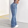 Women's Blue Vintage Stretch High-Waisted Slim Fit Ripped Flared Jeans