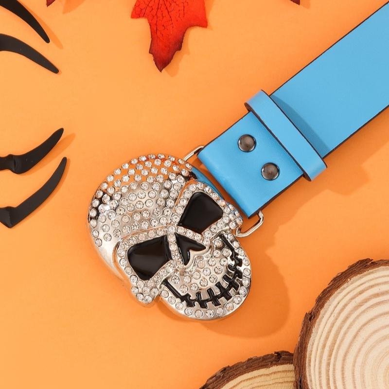 Rhinestones Skull Buckle Belt for Women Men with Rivet Studded Hiphop Belt for Jeans Popular Rockers Waist Accessories