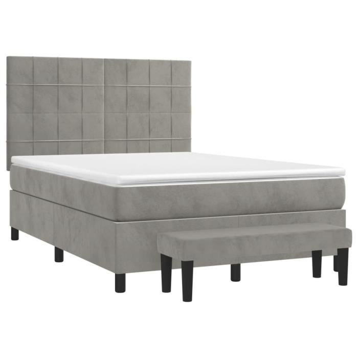 3137839 vidaXL Lit à sommier tapissier et matelas Gris clair 140x190cm Velours