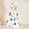 Women Plus Size Two Piece Set Printed Sleeveless Round Neck Tie Waist Flared Dress And Three Quarter Sleeve Cardigan