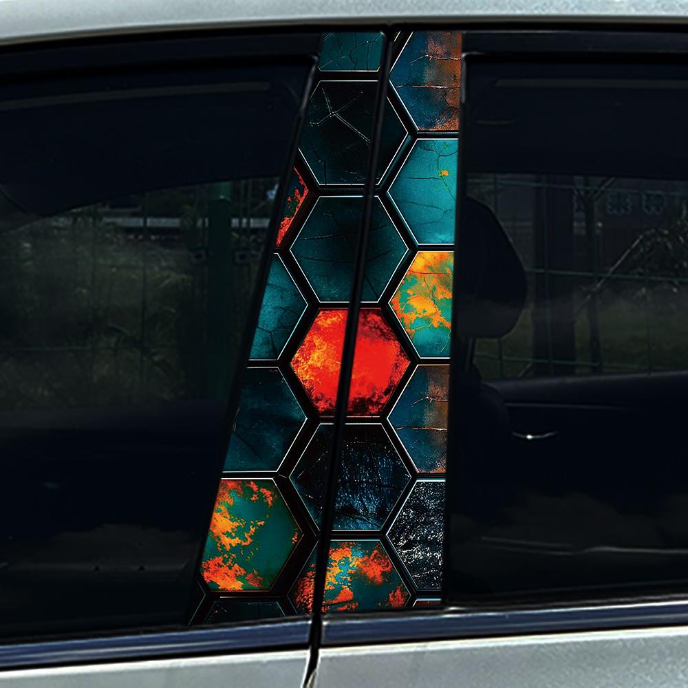 Style Honeycomb Hexagon Car B-pillar Stickers Car Center Column Decoration Cover Scratches Waterproof Decals Car Accessories