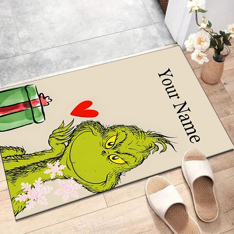 Benutzerdefinierte Crunch Weihnachtsmatte mit personalisiertem Namen, waschbarer Polyester-Teppich für den Innenbereich, Eingangsbereich, Geschenk für Weihnachten, Ostern, Thanksgiving-Tag