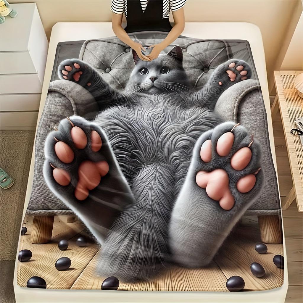 Skandinavische graue Katze Flanelldecke 2D-Design Weich Waschbar Haustierliebhaber Geschenk für Bett Sofa Camping Alle Jahreszeiten