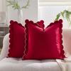 Solid Velvet Cushion Cover With Wave Fringed Navy Red Green Pink Brown Grey