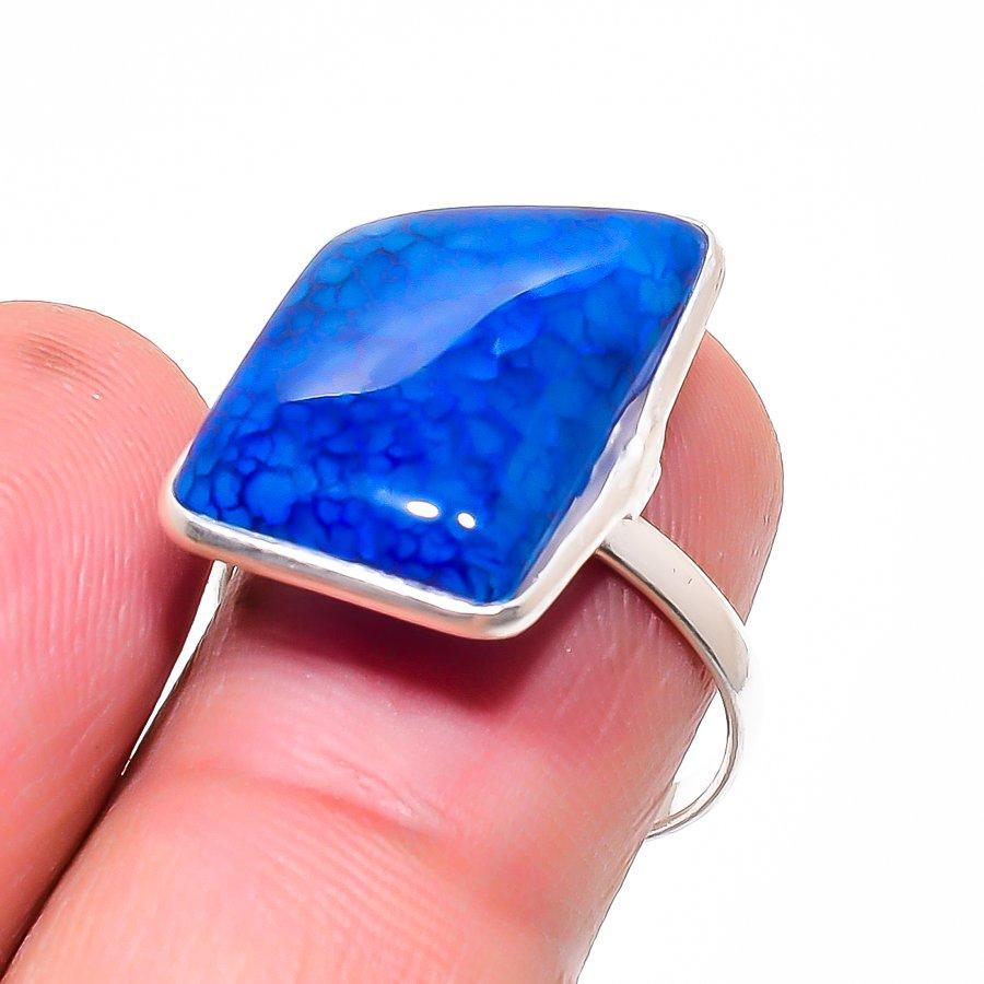 

Natural Blue Lace Agate 925 Sterling Silver Jewelry Ring Size Adjustable D8S54