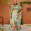 European and American women's clothing summer new fashion casual loose printing contrasting color bat sleeve robe dress