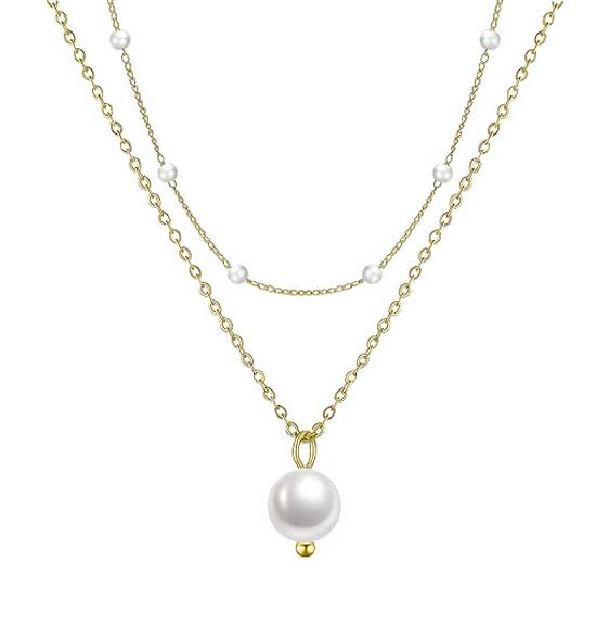 Elegant Double-Layer Faux Pearl Cross Pendant Necklace золотой