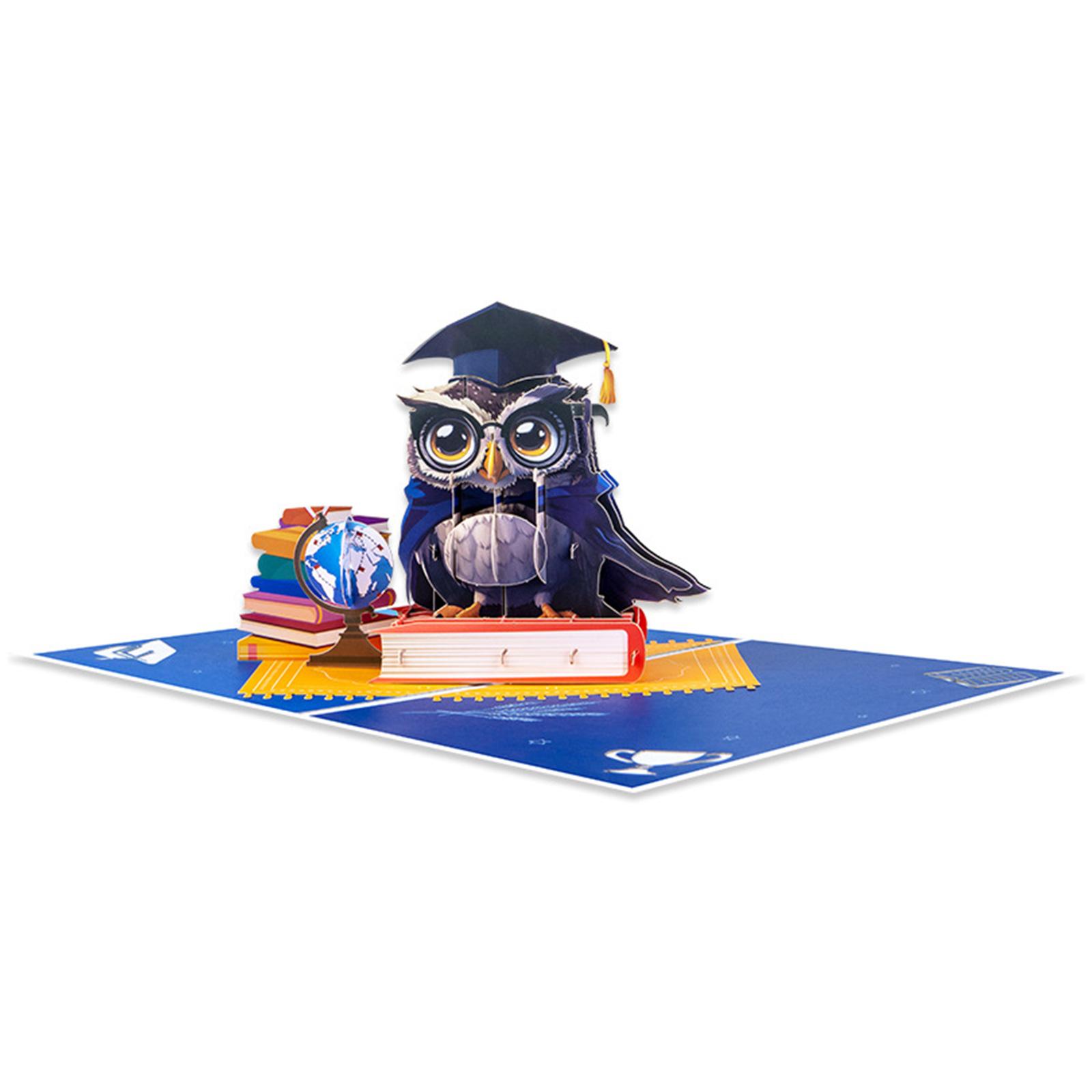 

Congratulatory 3D Owl Graduation Card with Caps and Diploma Festival Graduation Card Paper Texture Perfect for Graduate