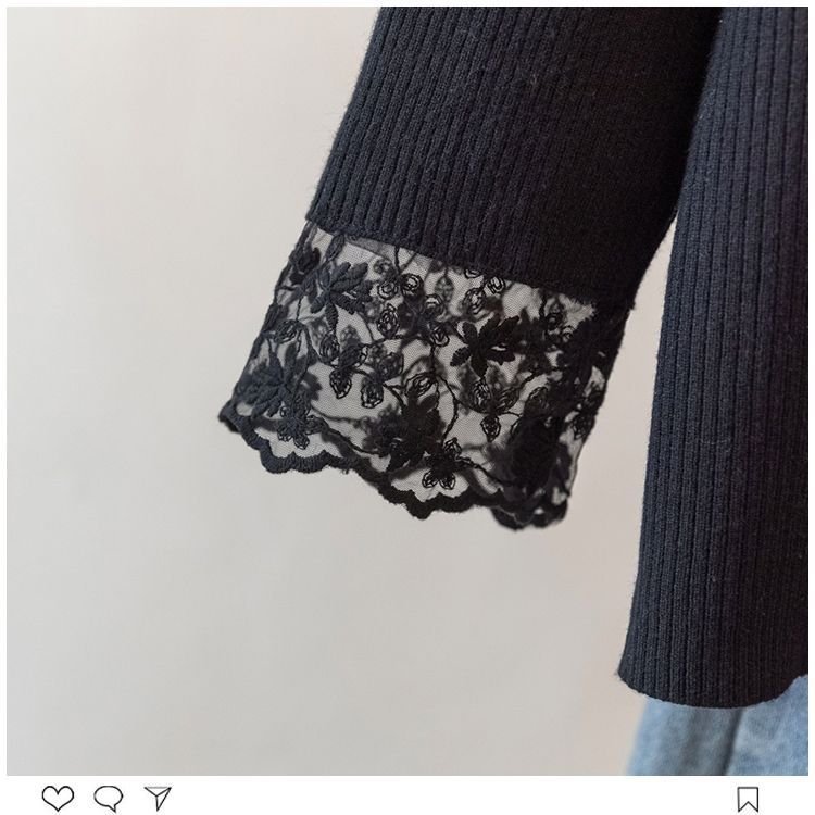 Women's Plus Size Base Shirt Lace Half Turtleneck Base Shirt Autumn Winter Solid Color Stretch Velvet Long Sleeve T-Shirt